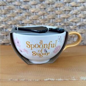 NWT Disney Store Mary Poppins Spoonful of Sugar Mug w/Umbrella Spoon Set NEW
